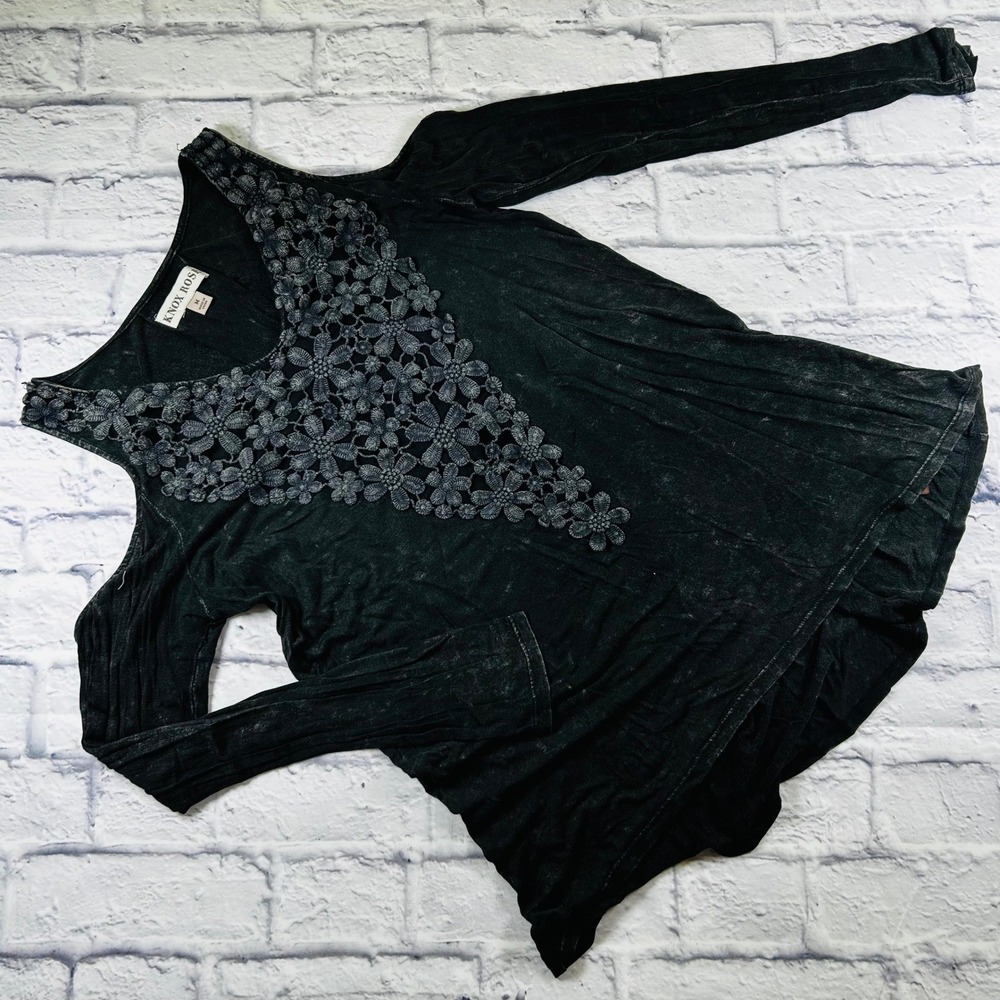 Knox Rose Black Cold Shoulder Lace V-Neck Tunic Top Long Sleeve Women's Medium